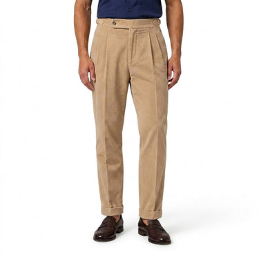 Men’s Corduroy Pleated Trousers with Cuffed Hems-Pants for Men-CaldwellVoss