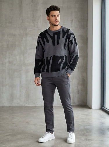 Men’s Crew Neck Graphic Knit Sweater-Sweaters for men-CaldwellVoss