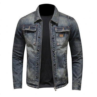 Men's Denim Jacket with Zipper and Chest Pockets-Jackets for men-CaldwellVoss