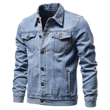 Men’s Denim Trucker Jacket with Button Front and Flap Pockets-Jackets for men-CaldwellVoss