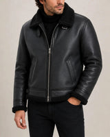Men’s Faux Shearling Lined Aviator Jacket-Jackets for men-CaldwellVoss