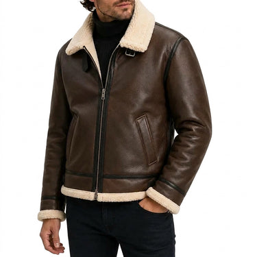 Men’s Faux Shearling Lined Aviator Jacket-Jackets for men-CaldwellVoss
