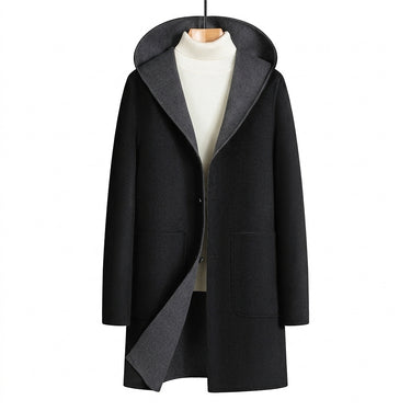 Men’s Hooded Button Front Overcoat-Coats for men-CaldwellVoss