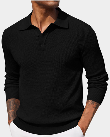 Men’s Knit Polo Shirt with Textured Pattern-T-Shirts & Polos for men-CaldwellVoss