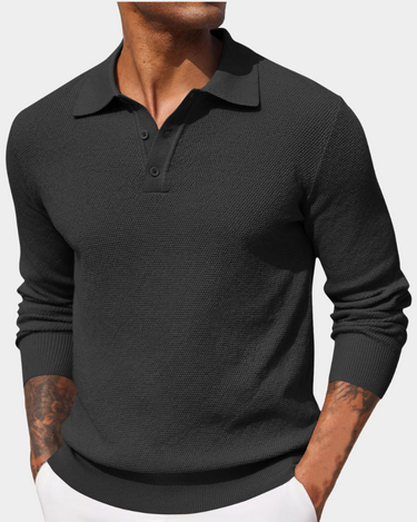 Men’s Knit Polo Shirt with Textured Pattern-T-Shirts & Polos for men-CaldwellVoss