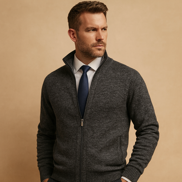 Men’s Knit Zip-Up Mock Neck Jacket-Sweaters for men-CaldwellVoss