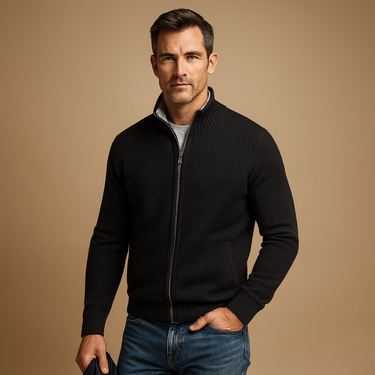Men’s Knit Zip-Up Mock Neck Jacket-Sweaters for men-CaldwellVoss