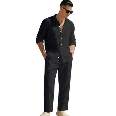 Men's Linen Shirt and Pants Matching Set Black