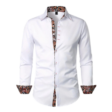 Men’s Long Sleeve Button Down Shirt with Paisley Pattern Accents-Shirts for men-CaldwellVoss