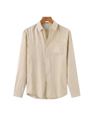 Men's Long Sleeve Linen Shirt with Pocket Beige