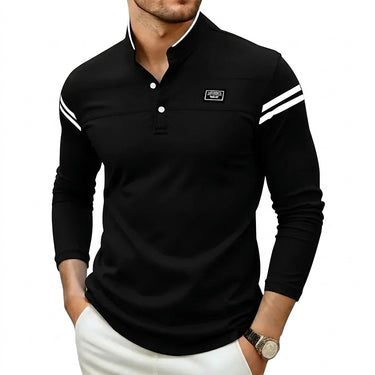 Men’s Long Sleeve Mandarin Collar Polo Shirt-T-Shirts & Polos for men-CaldwellVoss