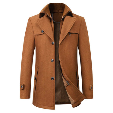 Men’s Mid-Length Pea Coat with Zip-Up Inner Layer-Coats for men-CaldwellVoss