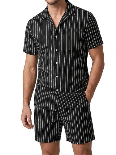 Men’s Pinstripe Short Sleeve Button-Down Set-Sets for Men-CaldwellVoss