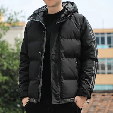 Men’s Puffer Jacket with Hood and Striped Sleeves-Jackets for men-CaldwellVoss