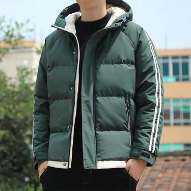Men’s Puffer Jacket with Hood and Striped Sleeves-Jackets for men-CaldwellVoss