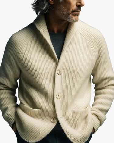 Men’s Ribbed Knit Cardigan with Shawl Collar-Cardigan for men-CaldwellVoss