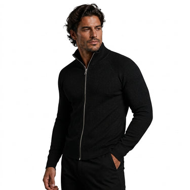 Men’s Ribbed Knit Zip Up Cardigan-Cardigan for men-CaldwellVoss