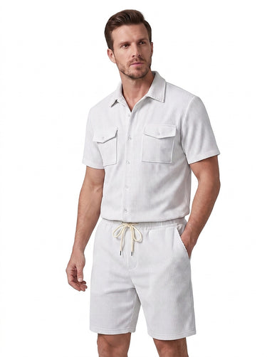 Men’s Ribbed Texture Shirt and Shorts Set-Sets for Men-CaldwellVoss