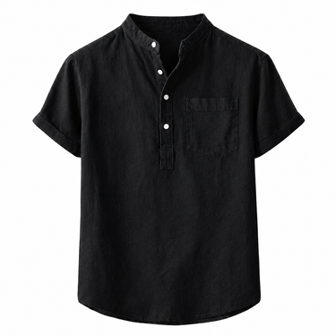Men’s Short Sleeve Mandarin Collar Linen Shirt-Shirts for men-CaldwellVoss