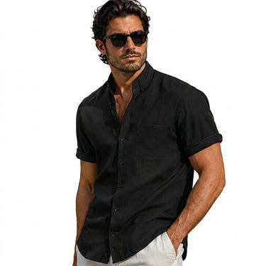 Men’s Short Sleeve Mandarin Collar Shirt-Shirts for men-CaldwellVoss