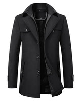 Men’s Stand Collar Overcoat with Zip and Button Closure-Coats for men-CaldwellVoss