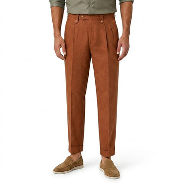 Men’s Straight Leg Linen Trousers with Pleats-Pants for Men-CaldwellVoss