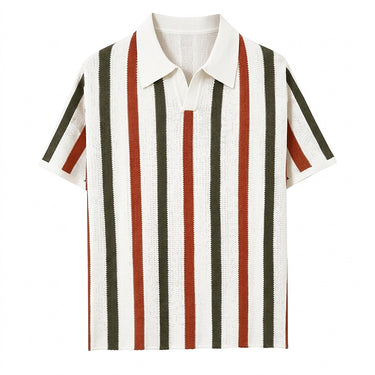 Men's Striped Knit Polo Shirt-Shirts for men-CaldwellVoss