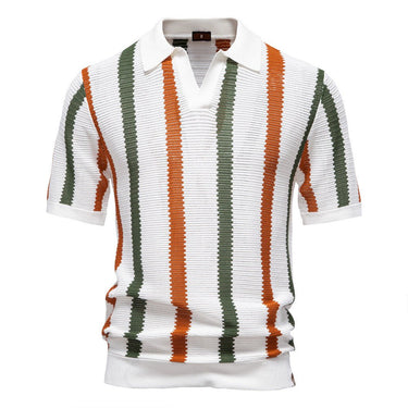 Men’s Striped Knit Polo Shirt-T-Shirts & Polos for men-CaldwellVoss