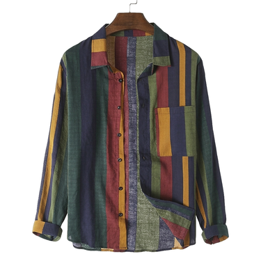 Men's Striped Long Sleeve Linen Shirt-Shirts for men-CaldwellVoss