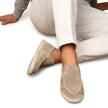 Men's Suede Moc-Toe Slip-On Loafers Beige