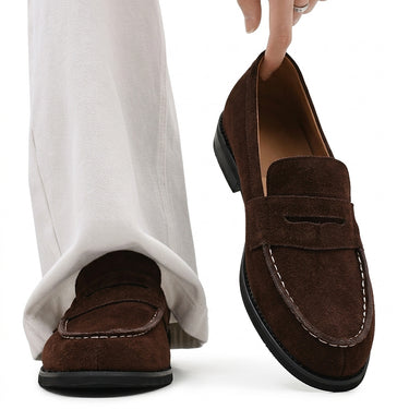 Men’s Suede Penny Loafers with Contrast Stitching-Footwear for men-CaldwellVoss