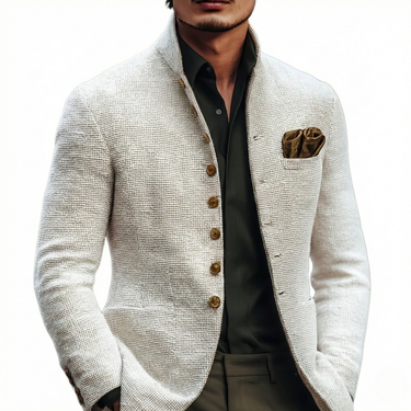 Men’s Textured Mandarin Collar Jacket-Cardigan for men-CaldwellVoss