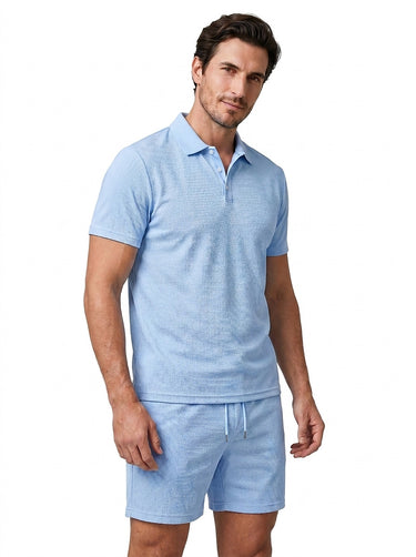 Men’s Textured Polo and Shorts Set-Sets for Men-CaldwellVoss