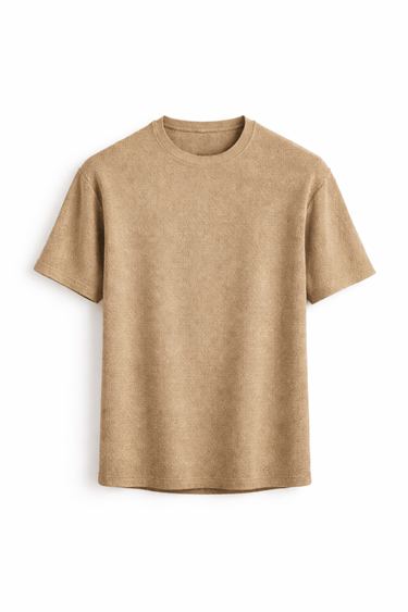 Men's Textured Round Neck T-Shirt Beige