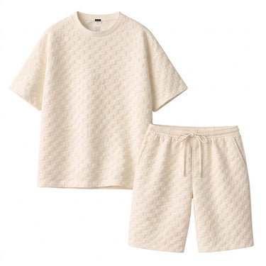 Men’s Textured Short Sleeve Matching Set-Sets for Men-CaldwellVoss