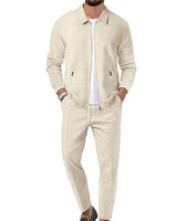 Men’s Textured Zip-Up Jacket and Trousers Matching Set-Sets for Men-CaldwellVoss
