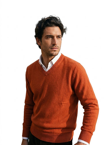 Men’s V-Neck Long Sleeve Knit Sweater-Sweaters for men-CaldwellVoss