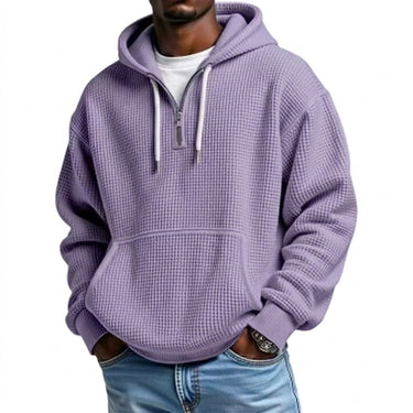 Men’s Waffle Knit Quarter Zip Hoodie-Sweaters for men-CaldwellVoss