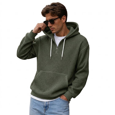 Men’s Waffle Knit Quarter Zip Hoodie-Sweaters for men-CaldwellVoss