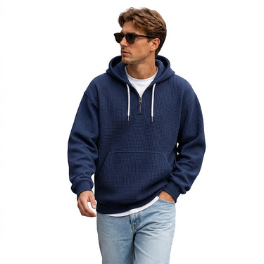 Men’s Waffle Knit Quarter Zip Hoodie-Sweaters for men-CaldwellVoss