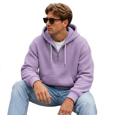 Men’s Waffle Knit Quarter Zip Hoodie-Sweaters for men-CaldwellVoss