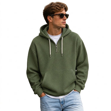 Men’s Waffle Knit Quarter Zip Hoodie-Sweaters for men-CaldwellVoss