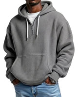 Men’s Waffle Knit Quarter Zip Hoodie-Sweaters for men-CaldwellVoss