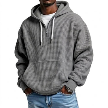 Men’s Waffle Knit Quarter Zip Hoodie-Sweaters for men-CaldwellVoss