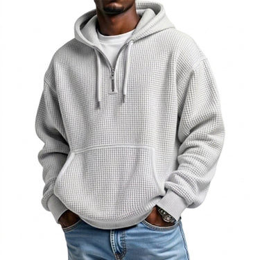 Men’s Waffle Knit Quarter Zip Hoodie-Sweaters for men-CaldwellVoss