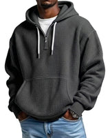 Men’s Waffle Knit Quarter Zip Hoodie-Sweaters for men-CaldwellVoss
