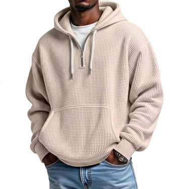 Men’s Waffle Knit Quarter Zip Hoodie-Sweaters for men-CaldwellVoss