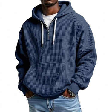 Men’s Waffle Knit Quarter Zip Hoodie-Sweaters for men-CaldwellVoss