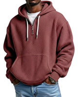 Men’s Waffle Knit Quarter Zip Hoodie-Sweaters for men-CaldwellVoss