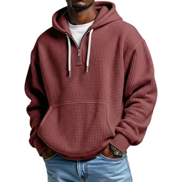 Men’s Waffle Knit Quarter Zip Hoodie-Sweaters for men-CaldwellVoss